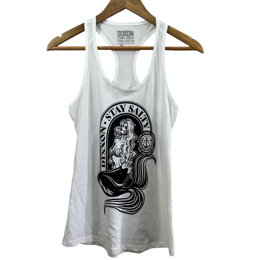 Dixxon Flannel Co Stay Salty Mermaid Racerback Tank Top White Small Womens